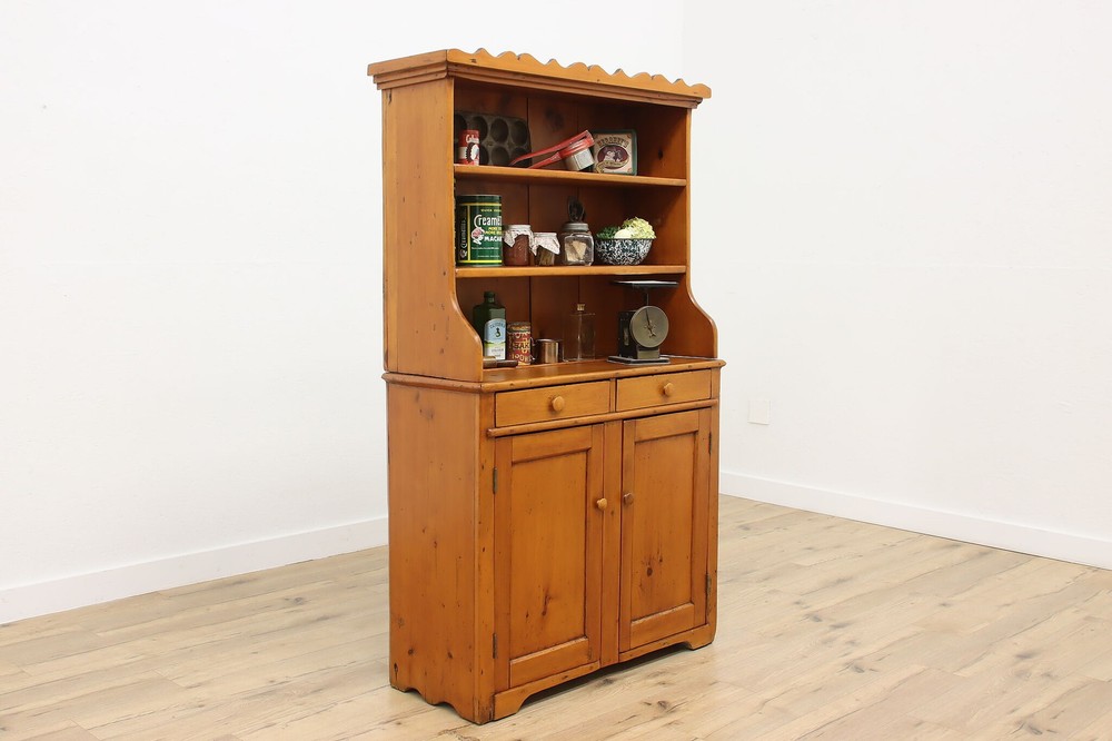 Farmhouse Antique Carved Pine Cupboard or Display Cabinet #55760