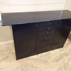 Black Lacquer Modern Designer Sideboard Credenza 58” 2 Door 6 Drawer Storage