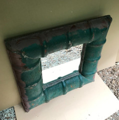 Vintage Industrial Shop Metal Roof 36″ SQ. Green/Red Mirror Old 1058-23B