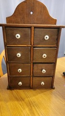 Antique Wooden 8-Drawer Wall Cabinet with Porcelain Knobs Handmade Brown