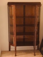 Antique Curved Glass CURIO CABINET with 4 Shelves & Key 1800s China/Display Case