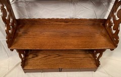 Antique Oak Pierce Cut Three-tier Shelf with drawers