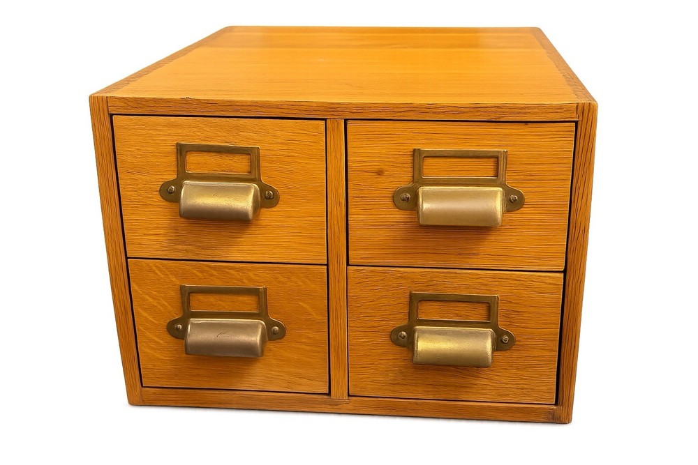 Vintage Wood Card Catalog 4 Drawer Tiger Oak Library Desk File Cabinet