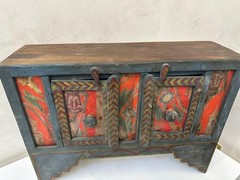 Rare Antique Hand-Painted Wooden Cabinet Cupboard Chest – Folk Art Rustic Decor