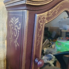 Cabinet Burgundy Gold Accents Handpainted Arch Top Glass front Orient