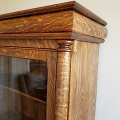 Antique Oak Bookcase China Cabinet – Single Door- Wavy Glass – Paw Feet
