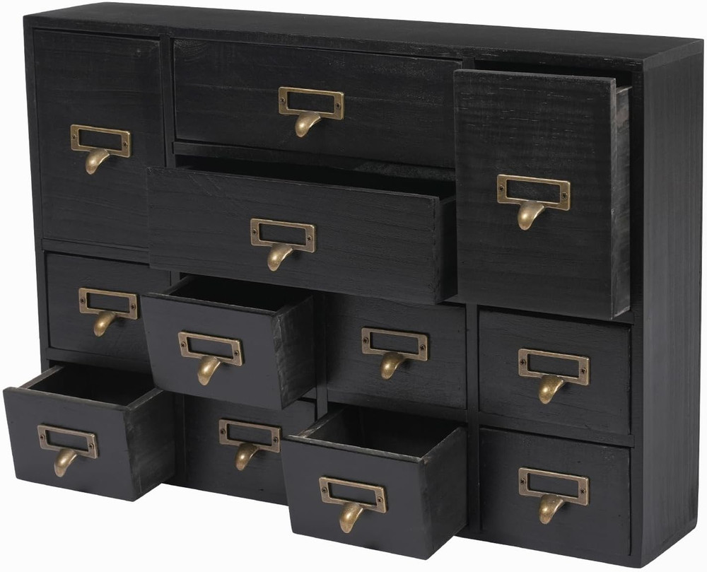 Black Vintage 12-Drawer Apothecary Cabinet, Stackable for Herbs/Tea/Stationery