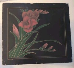 Scarce Vintage Chinese Black Lacquered Painted 2 Door Cabinet 20″x 12″X 11″
