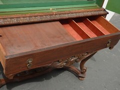 Antique Oriental Asian Chinoiserie Green Display Cabinet Stand w Cabriole Legs