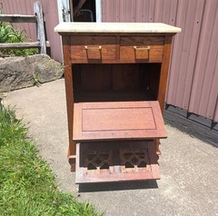 Antique Marble Top Barbers Cabinet Quarter Sawn Oak 1900s Era