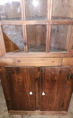 VTG Antique Wood Corner Cabinet China Press Bubble Glass Primitive Knotty Pine