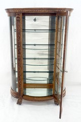Fine Carved Tiger Oak Lion Feet & Head Curved Glass China Cabinet c1880s MINT!