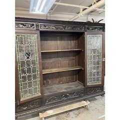 Huge Antique 1800’s European Storage Cabinet, Leaded Glass Doors, Modular Build