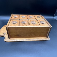 Antique Wooden 8 Drawer Spice Cabinet Box Cupboard Apothecary Chest Hang 17 3/4”