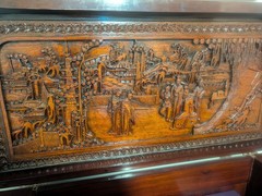 George Zee Mid Century Asian Hand Carved Teak Dry Bar Cabinet