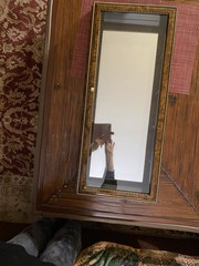 Gilt wood framed display cabinet with beaded edge decoration and 4 Glass Shelves