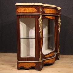 French inlaid sideboard cabinet Napoleon III style vitrine marble 20th century
