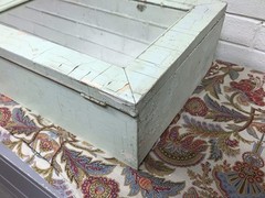 ANTIQUE SHABBY LIGHT GREEN MEDICINE CABINET CUPBOARD W/MIRROR 18 X 14 X 6” DEEP