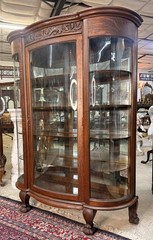 Exceptional American Antique Carved Golden Oak China Curio Cabinet Bookcase 1900