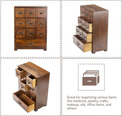 Library Card Catalog Solid Wood Small Curio Cabinet L Retro Storage Organizer Ap