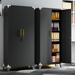 Black 71 Inch Metal Storage Cabinet With Wheels Locks And 4 Shelves