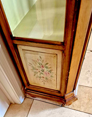 Large 77″ Hand Painted Maple? Wood Glass Display Cabinet Case 3 Shelf Ornate HTF