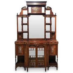 Superb English Victorian Rosewood Sideboard, Cabinet Satinwood Marquetry 1890