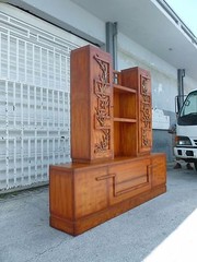 SIGNED JAMES MONT COROMANDEL RED CABINET W GOLD GILT BAMBOO DECORATION – P