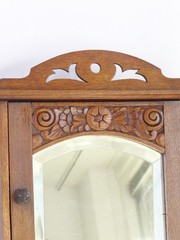 Antique Small Wooden Cabinet with Arch Mirror, Floral Carved Apothecary