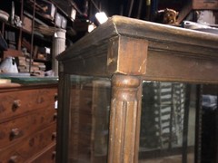 c1900 vintage oak glass floor country store case 98x 42.5 x27 reeded column edge