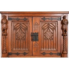 Antique Belgian Gothic Revival Carved Oak Bar Cabinet, Circa 1880s