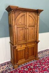 Vintage English Large Pine Cupboard Cabinet Corinthian Capitals Fluted Columns