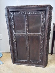 antique hanging corner cupboard pilgrim carved oak primitive 17th century
