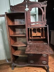 Antique china cabinet or secretary bookshelf with curved glass & claw feet