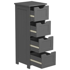 Bathroom Floor Storage Cabinet Wooden Cupboard w/ 4 Drawers Side Organizer Gray