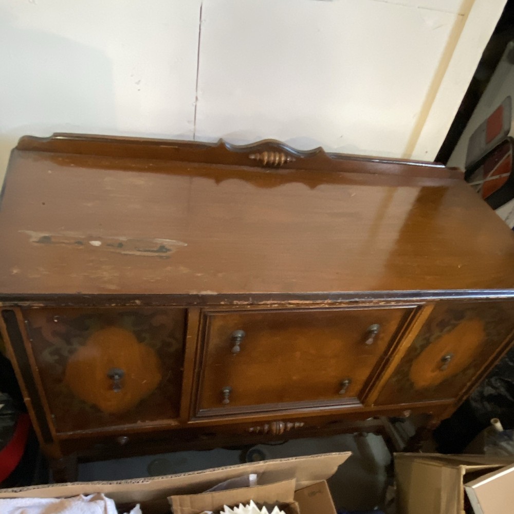 Vintage Brown Wood Freestanding Cabinet 2 Doors 1 Drawer Knob 40x18x32″