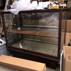 c1910 mahogany & glass floor country – cigar store case 48 x 42.5 x 25