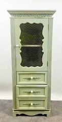 French Provincial Style Mid-Century Distressed Green Cabinet with Three Drawers