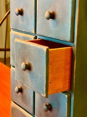 Primitive New England Blue-painted Spice Cabinet.