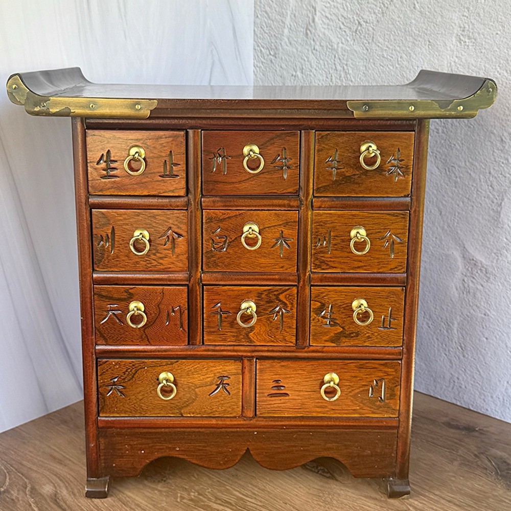 Vintage Korean Apothecary Cabinet With 11 Drawer Asian Herb Jewellery Storage