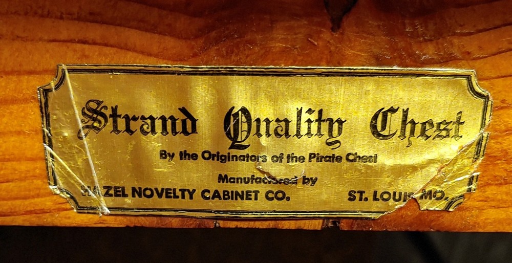 Strand Quality Chest. Hazel Novelty Cabinet Co. Pirate Themed wooden toy box
