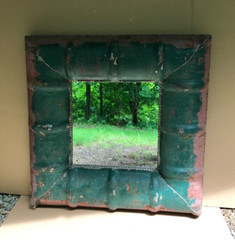 Vintage Industrial Shop Metal Roof 36″ SQ. Green/Red Mirror Old 1058-23B