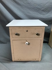 Antique VTG Pair Wood Barber Cabinets Milk Glass Tops Nightstands Old 1070-25B