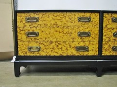1960s Mid Century 3- Part Credenza/Chest On Base Black Faux Tortoiseshell Fronts
