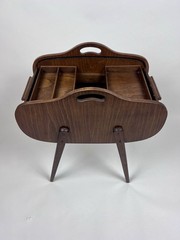 Beautiful Vintage Mid Century Modern Danish Tambour Roll Top Sewing Cabinet