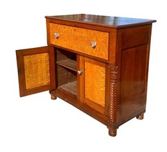 ANTIQUE FEDERAL BIRD’S EYE MAPLE & CHERRY JELLY CABINET WITH RARE BUTLER’S DESK