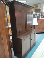 Antique Walnut Blind Door Stepback Cabinet Cupboard Hutch