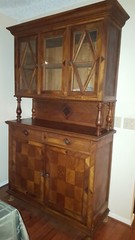 Antique Early 1900’s Dark Oak 84″ China Buffet With Hutch. 4.5′ Wide x 17″ Deep