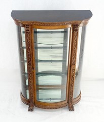 Fine Carved Tiger Oak Lion Feet & Head Curved Glass China Cabinet c1880s MINT!