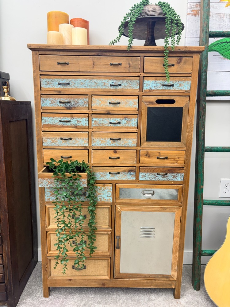 Farmhouse Style Multi-Drawer Wood Apothecary Craft Cabinet